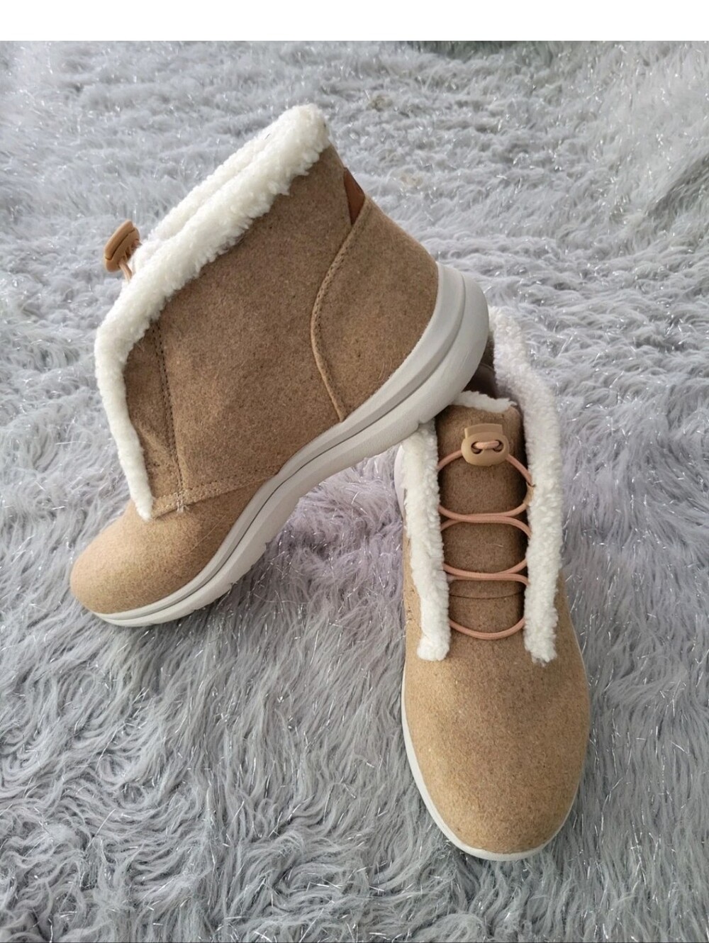 Ryka Everest Booties Bungee Sherpa Fur Ankle Boots Khaki Tan Boots Memory Foam 8